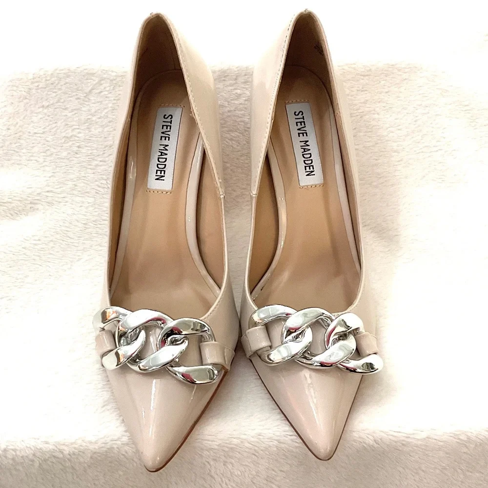 NUDE TAUPE STEVE MADDEN ZILDA DRESSY POINTED TOE HIGH HEEL SHOE Sz 6.5 - Picture 4 of 16